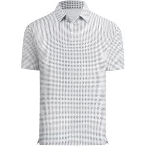 Alex Vando Men’s Printed Golf Shirt Cooling Performance Short Sleeve Stretch Dress Polo Shirts Men(Black Dots Check)