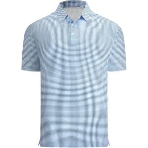 Alex Vando Men’s Printed Golf Shirt Cooling Performance Short Sleeve Stretch Dress Polo Shirts Men(Blue Check)
