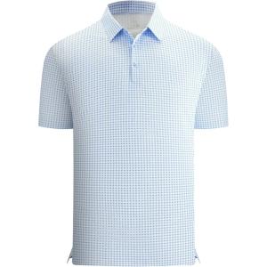 Alex Vando Men’s Printed Golf Shirt Cooling Performance Short Sleeve Stretch Dress Polo Shirts Men(Blue Dots Check)
