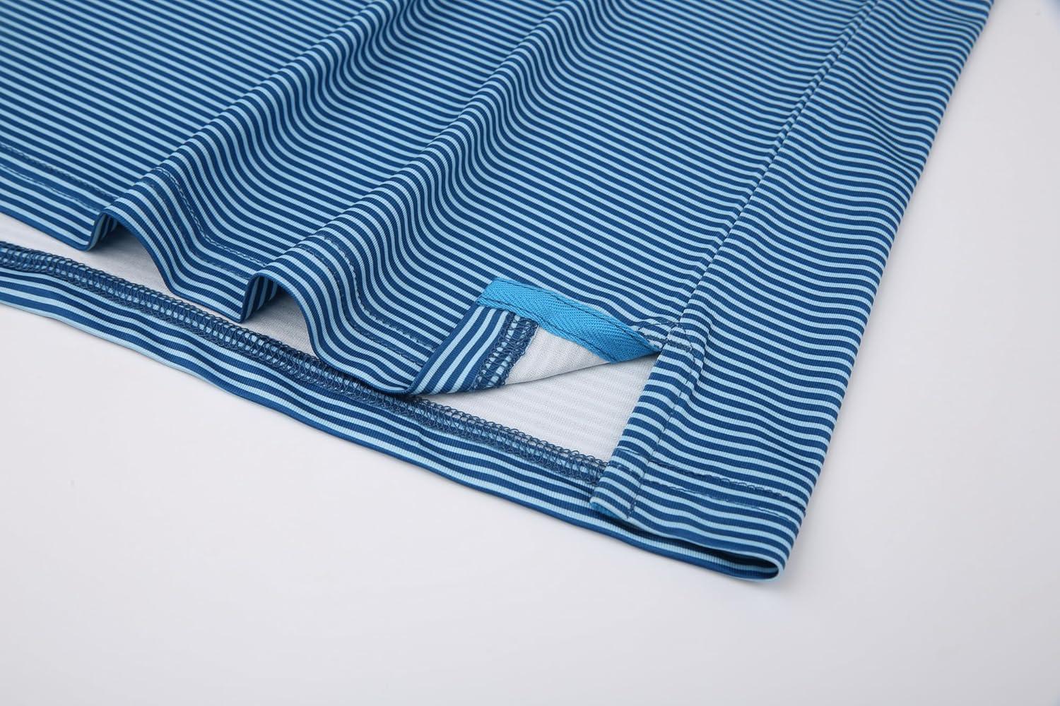 imageAlex Vando Mens Golf Shirt Moisture Wicking QuickDry Short Sleeve Casual Polo Shirts for MenBlue Stripe 215