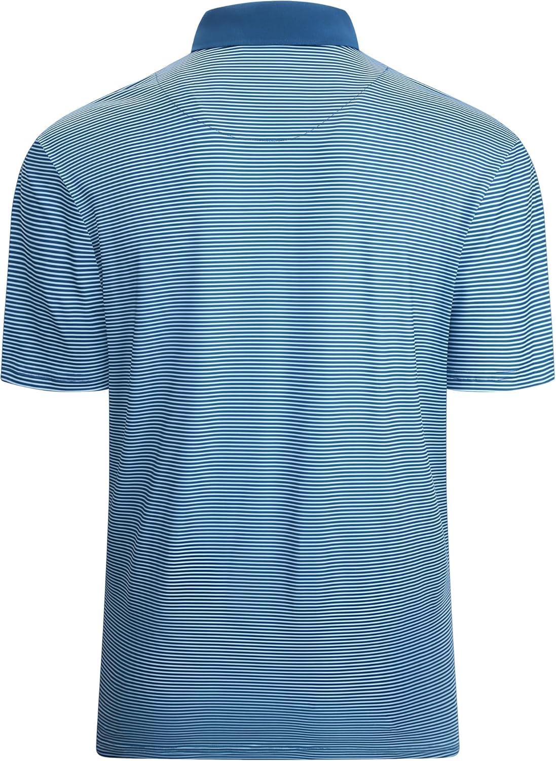 imageAlex Vando Mens Golf Shirt Moisture Wicking QuickDry Short Sleeve Casual Polo Shirts for MenBlue Stripe 215