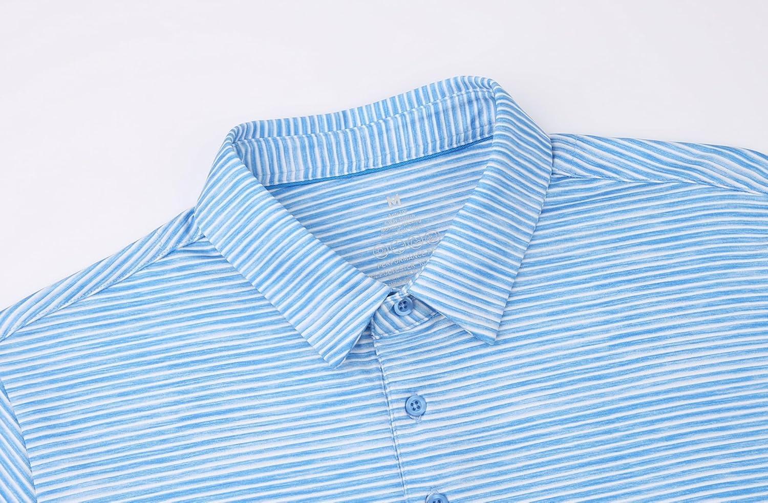 imageAlex Vando Mens Golf Shirt Moisture Wicking QuickDry Short Sleeve Casual Polo Shirts for MenBlue Stripe 509