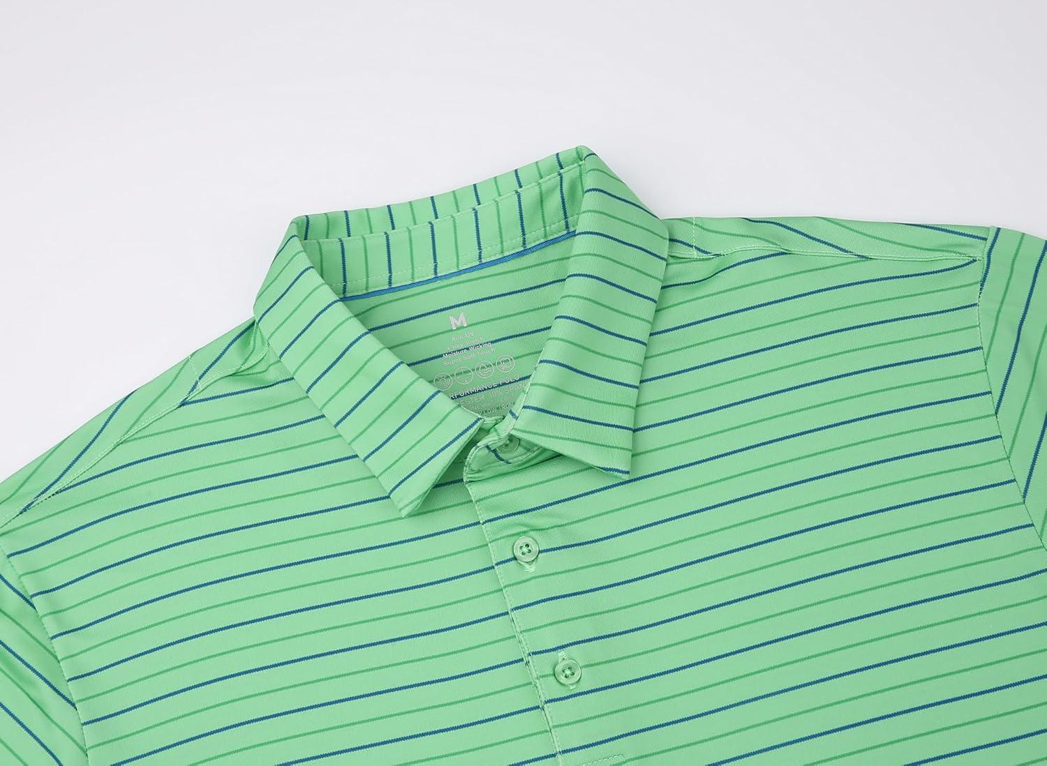 imageAlex Vando Mens Golf Shirt Moisture Wicking QuickDry Short Sleeve Casual Polo Shirts for MenGreen Stripe 79