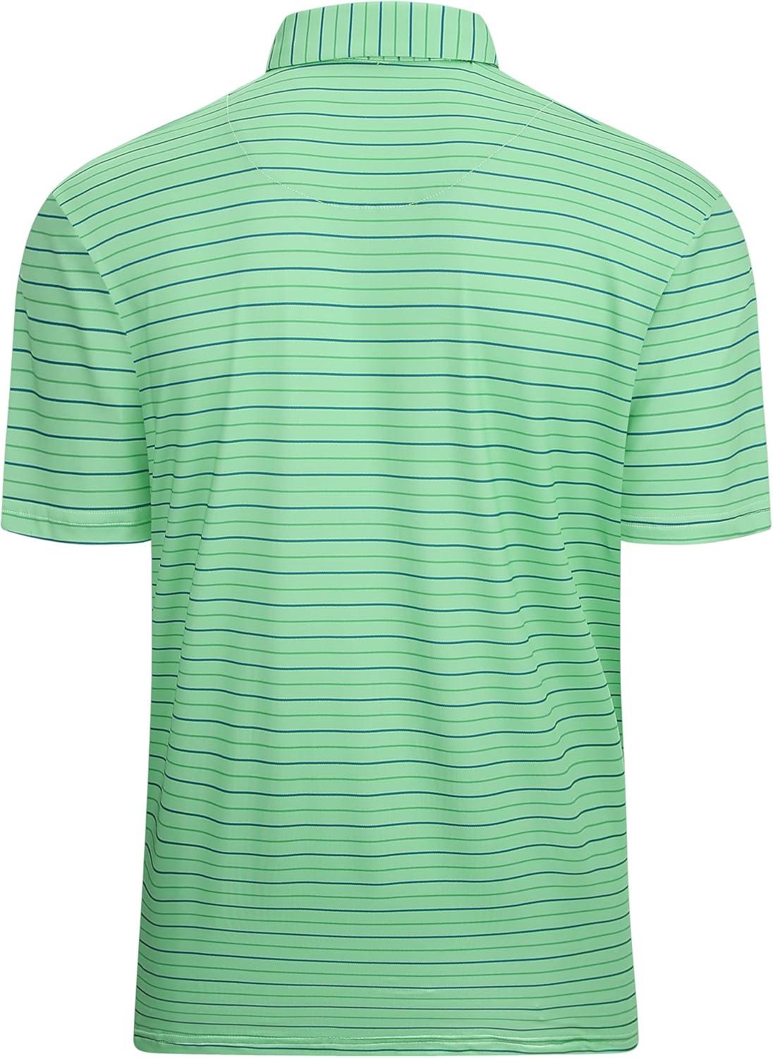 imageAlex Vando Mens Golf Shirt Moisture Wicking QuickDry Short Sleeve Casual Polo Shirts for MenGreen Stripe 79