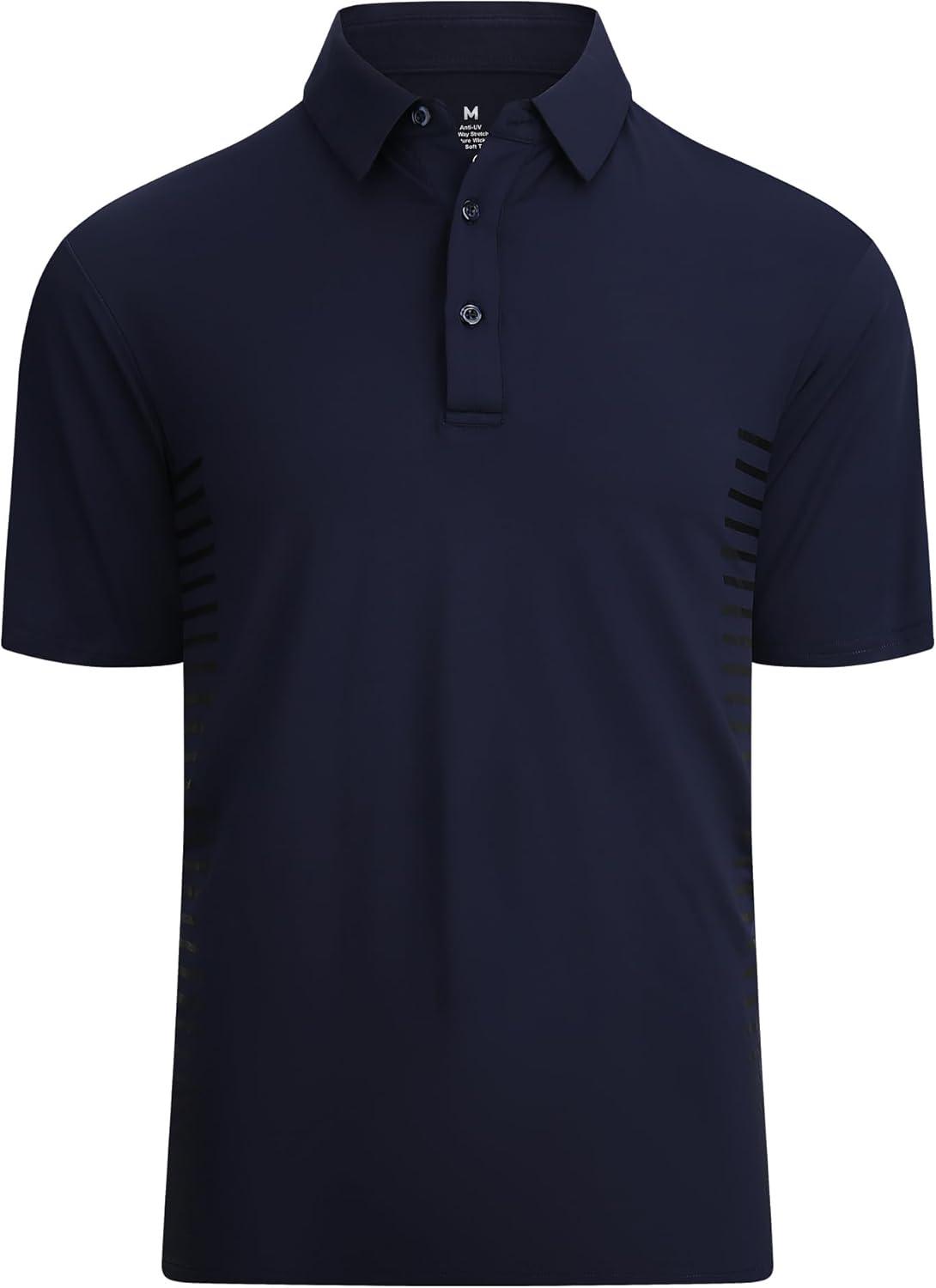 imageAlex Vando Mens Golf Shirt Moisture Wicking QuickDry Short Sleeve Casual Polo Shirts for MenNavy Stripe 87