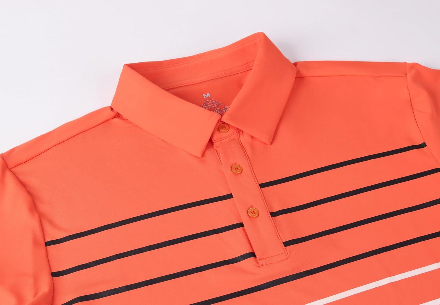 imageAlex Vando Mens Golf Shirt Moisture Wicking QuickDry Short Sleeve Casual Polo Shirts for MenOrange Stripe 87