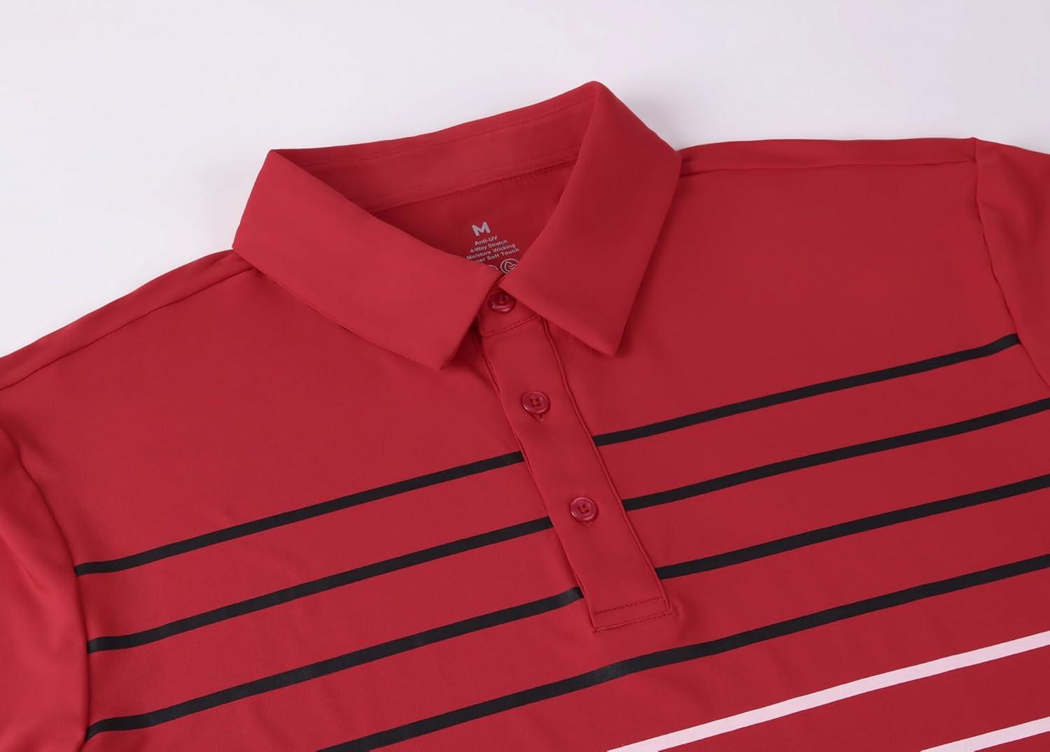 imageAlex Vando Mens Golf Shirt Moisture Wicking QuickDry Short Sleeve Casual Polo Shirts for MenRed Stripe 87