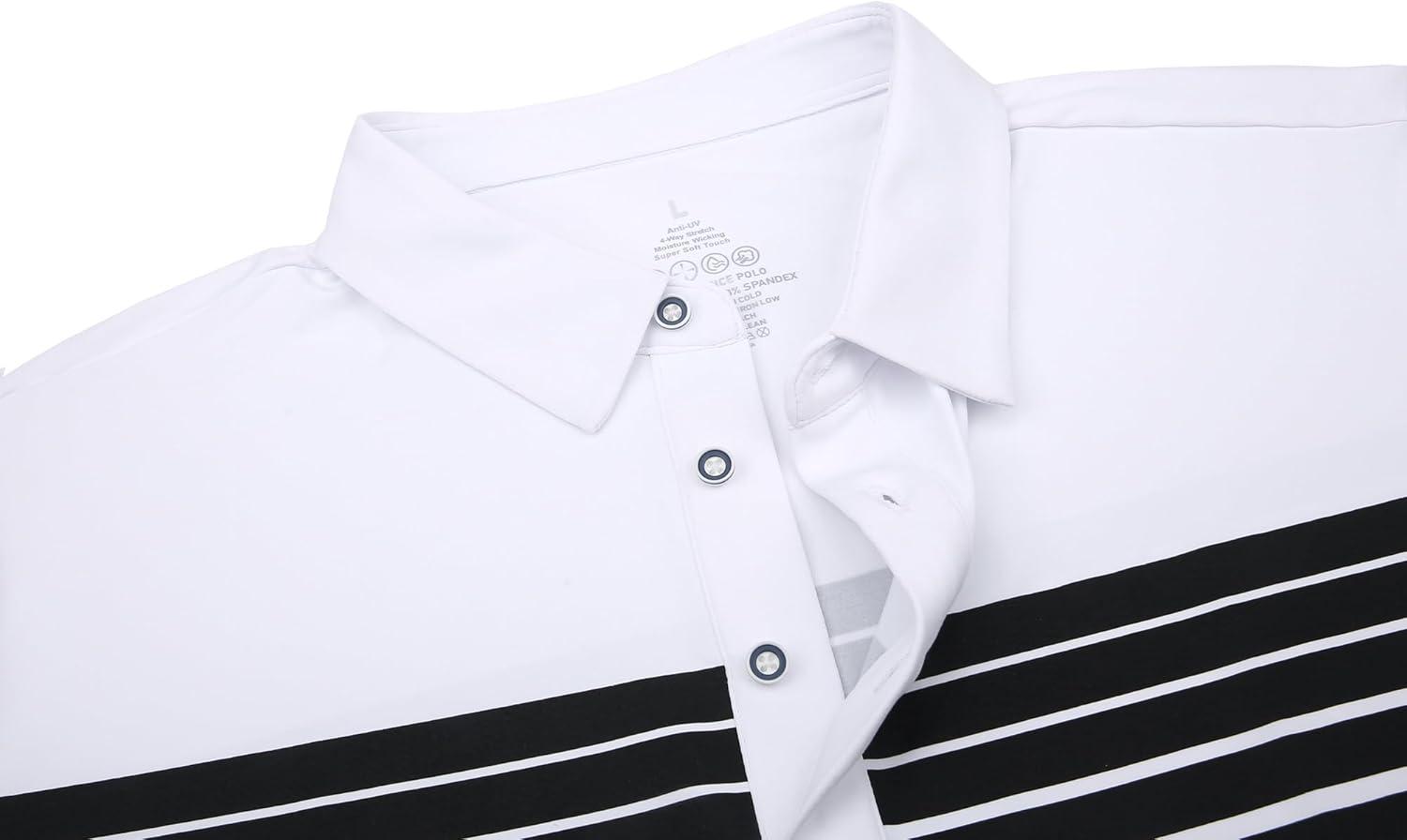 imageAlex Vando Mens Golf Shirt Moisture Wicking QuickDry Short Sleeve Casual Polo Shirts for MenWhite Stripe 87