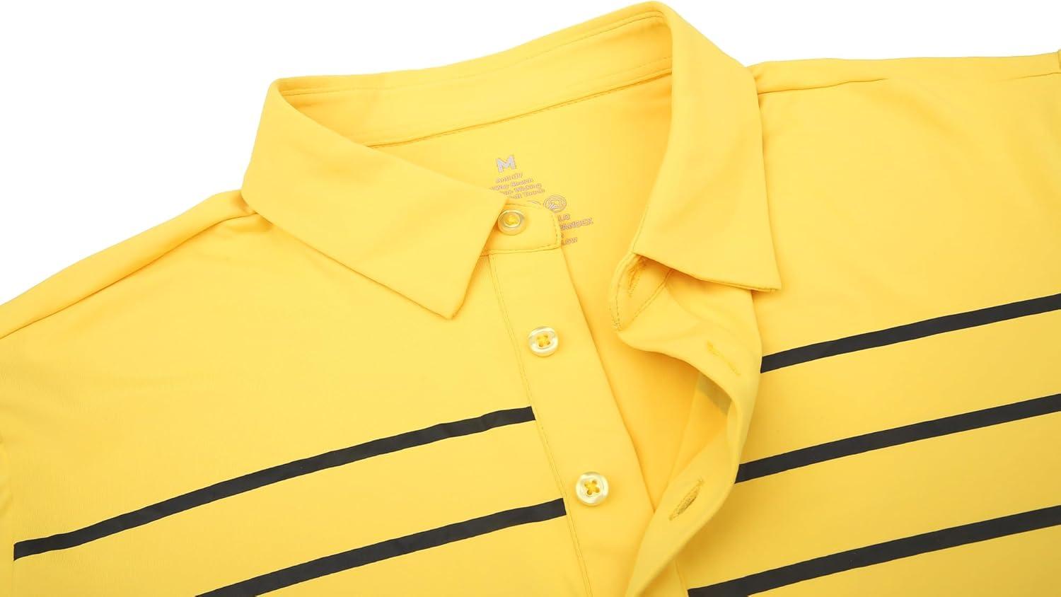 imageAlex Vando Mens Golf Shirt Moisture Wicking QuickDry Short Sleeve Casual Polo Shirts for MenYellow Stripe 87