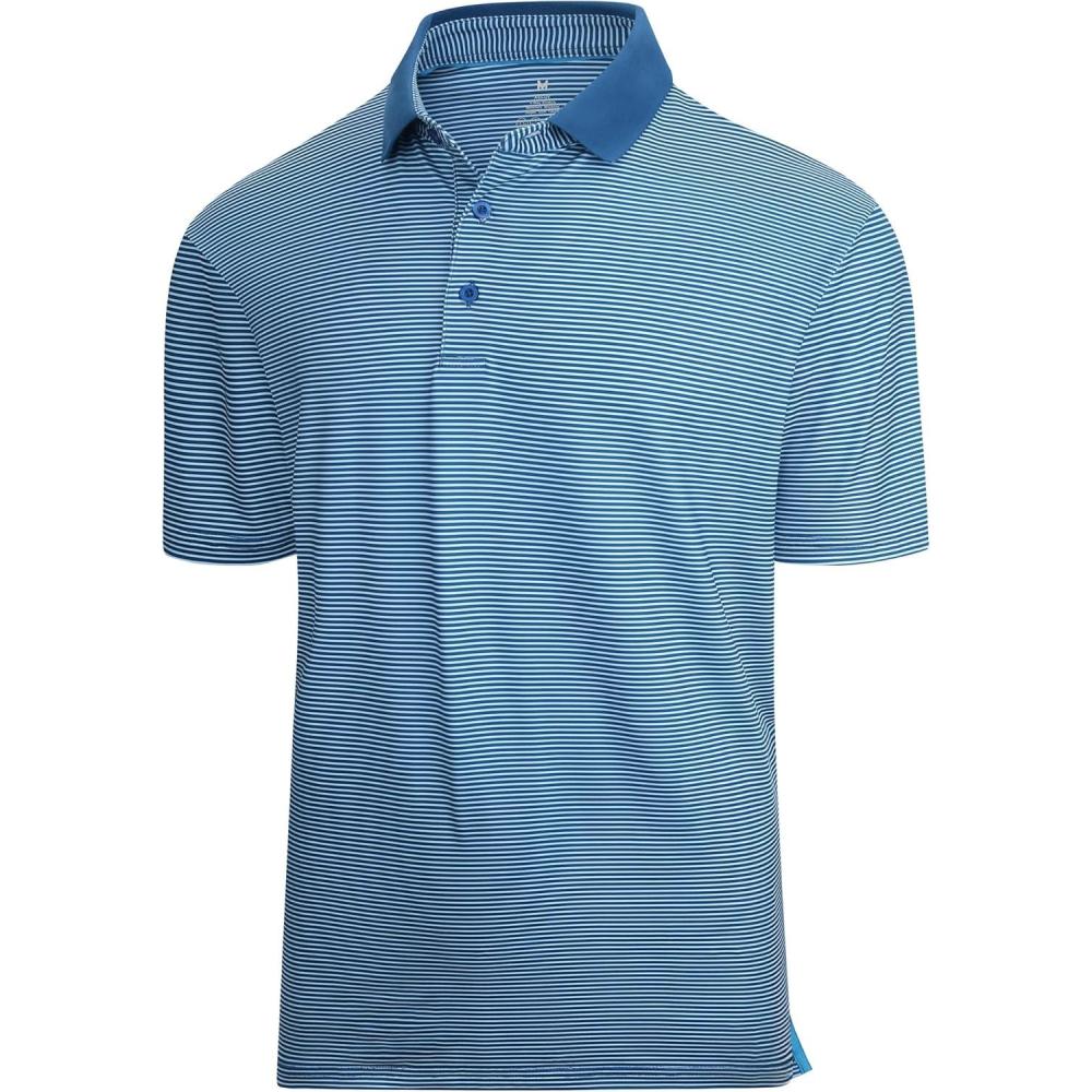 imageAlex Vando Mens Golf Shirt Moisture Wicking QuickDry Short Sleeve Casual Polo Shirts for MenBlue Stripe 215