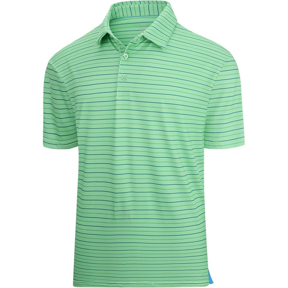 imageAlex Vando Mens Golf Shirt Moisture Wicking QuickDry Short Sleeve Casual Polo Shirts for MenGreen Stripe 79