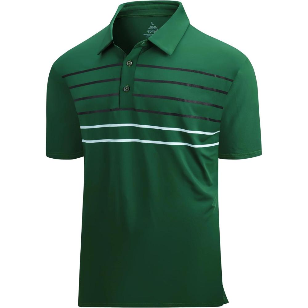 imageAlex Vando Mens Golf Shirt Moisture Wicking QuickDry Short Sleeve Casual Polo Shirts for MenGreen Stripe 87