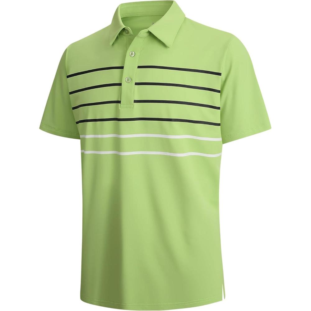 imageAlex Vando Mens Golf Shirt Moisture Wicking QuickDry Short Sleeve Casual Polo Shirts for MenLtgreen Stripe 87