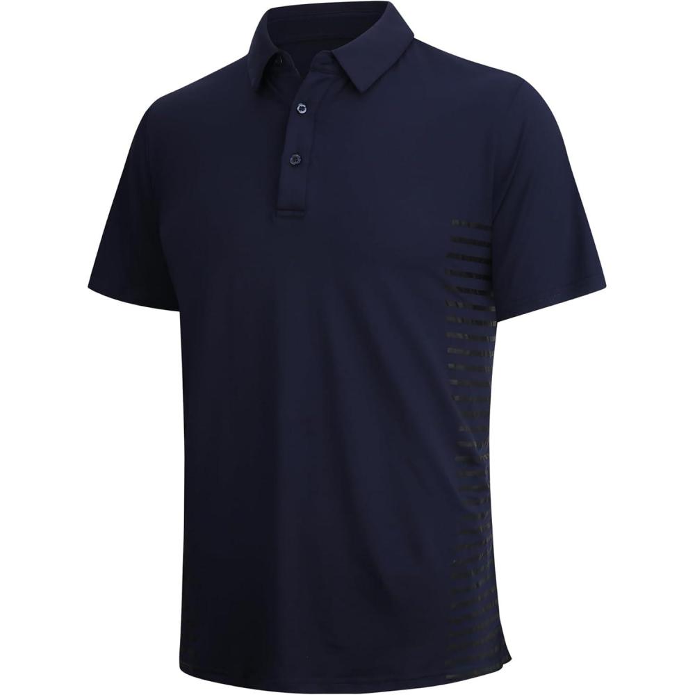 imageAlex Vando Mens Golf Shirt Moisture Wicking QuickDry Short Sleeve Casual Polo Shirts for MenNavy Stripe 87