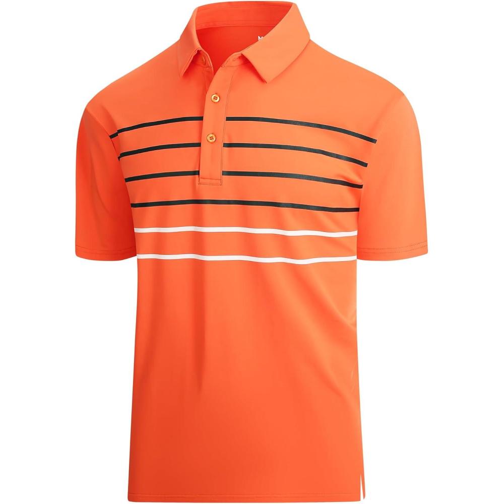 imageAlex Vando Mens Golf Shirt Moisture Wicking QuickDry Short Sleeve Casual Polo Shirts for MenOrange Stripe 87