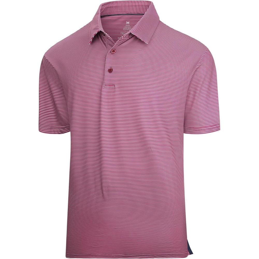 imageAlex Vando Mens Golf Shirt Moisture Wicking QuickDry Short Sleeve Casual Polo Shirts for MenRed Stripe 215