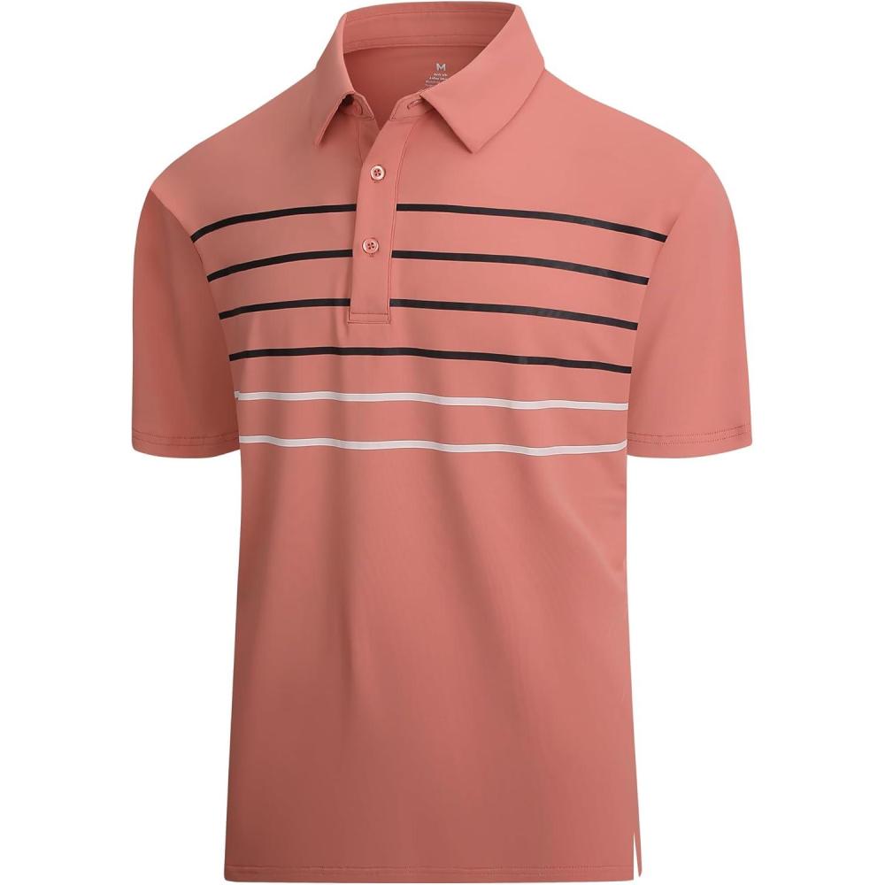 imageAlex Vando Mens Golf Shirt Moisture Wicking QuickDry Short Sleeve Casual Polo Shirts for MenRose Stripe 87