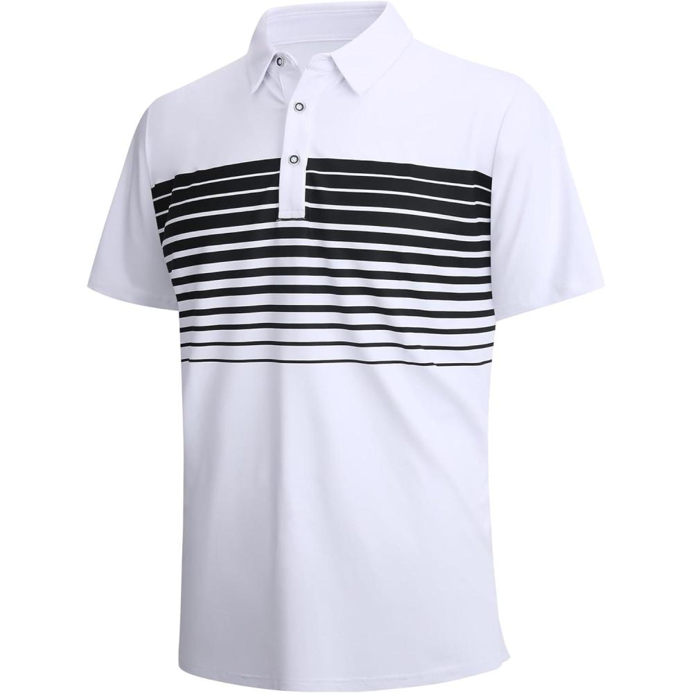 imageAlex Vando Mens Golf Shirt Moisture Wicking QuickDry Short Sleeve Casual Polo Shirts for MenWhite Stripe 87
