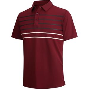 Alex Vando Mens Golf Shirt Moisture Wicking Quick-Dry Short Sleeve Casual Polo Shirts for Men(Burgundy Stripe 87)