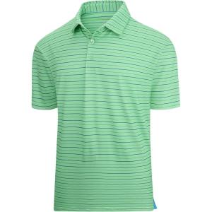 Alex Vando Mens Golf Shirt Moisture Wicking Quick-Dry Short Sleeve Casual Polo Shirts for Men(Green Stripe 79)