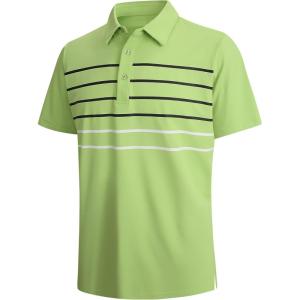 Alex Vando Mens Golf Shirt Moisture Wicking Quick-Dry Short Sleeve Casual Polo Shirts for Men(Ltgreen Stripe 87)