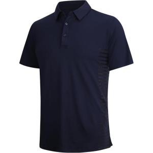 Alex Vando Mens Golf Shirt Moisture Wicking Quick-Dry Short Sleeve Casual Polo Shirts for Men(Navy Stripe 87)