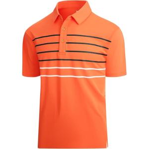 Alex Vando Mens Golf Shirt Moisture Wicking Quick-Dry Short Sleeve Casual Polo Shirts for Men(Orange Stripe 87)