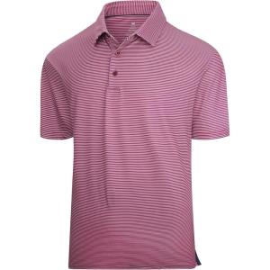 Alex Vando Mens Golf Shirt Moisture Wicking Quick-Dry Short Sleeve Casual Polo Shirts for Men(Red Stripe 215)