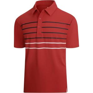 Alex Vando Mens Golf Shirt Moisture Wicking Quick-Dry Short Sleeve Casual Polo Shirts for Men(Red Stripe 87)