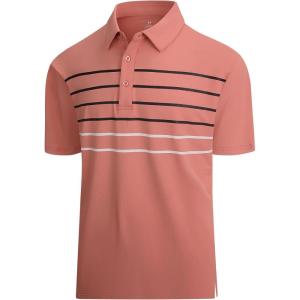 Alex Vando Mens Golf Shirt Moisture Wicking Quick-Dry Short Sleeve Casual Polo Shirts for Men(Rose Stripe 87)