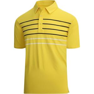 Alex Vando Mens Golf Shirt Moisture Wicking Quick-Dry Short Sleeve Casual Polo Shirts for Men(Yellow Stripe 87)