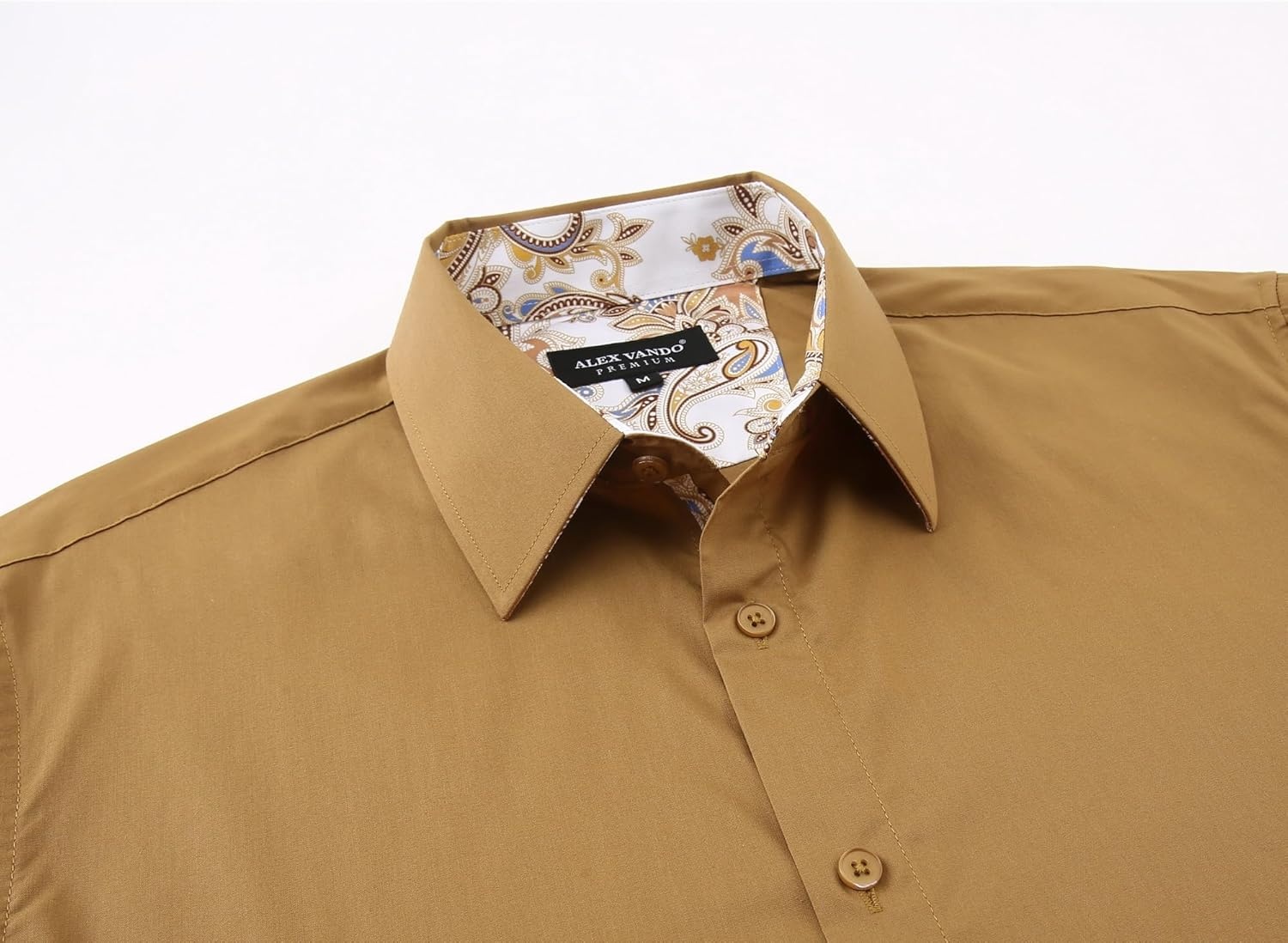 imageAlex Vando Mens Cotton Stretch Dress Shirt Regular Fit Fashion Contrast Button Down Business Casual ShirtsKhaki