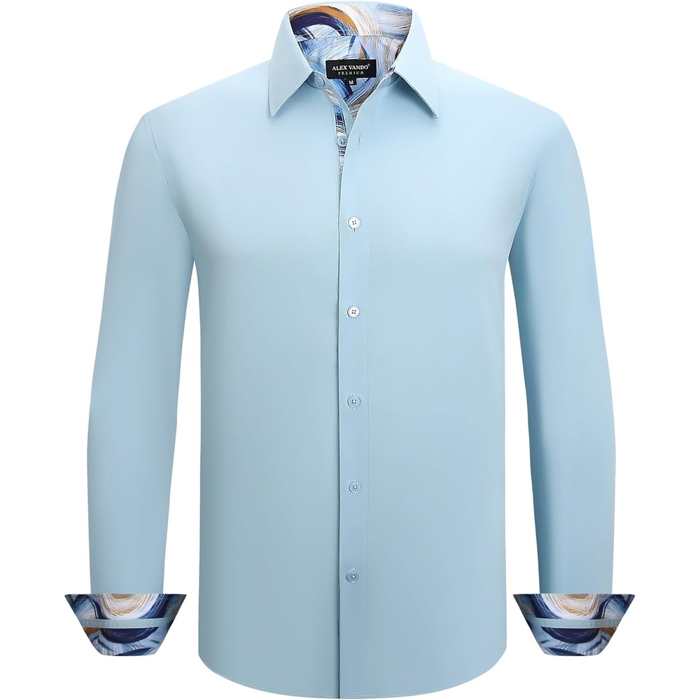 imageAlex Vando Mens Cotton Stretch Dress Shirt Regular Fit Fashion Contrast Button Down Business Casual ShirtsBlue