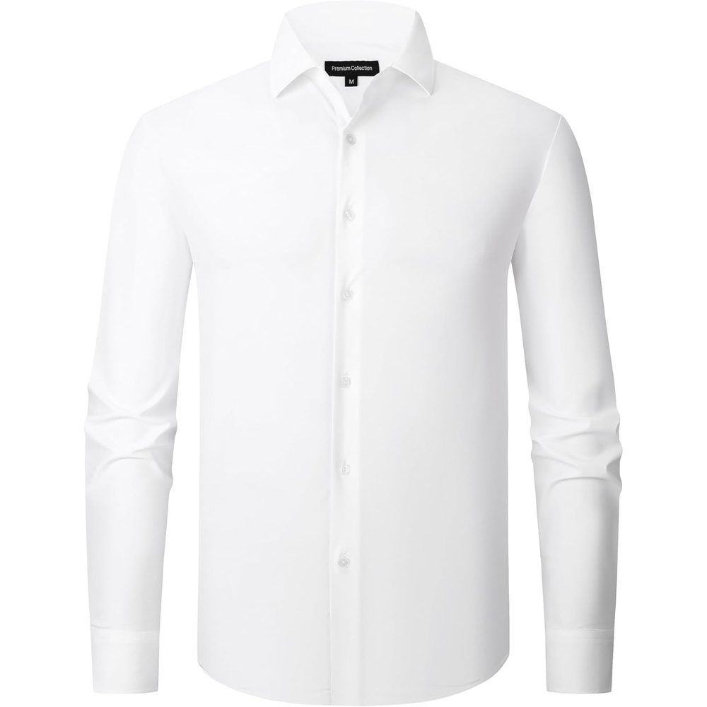 imageAlex Vando Mens Stretch Dress Shirt Regular Fit Long Sleeve Wrinkle Resistant Business Casual Shirt for Office WorkWhite