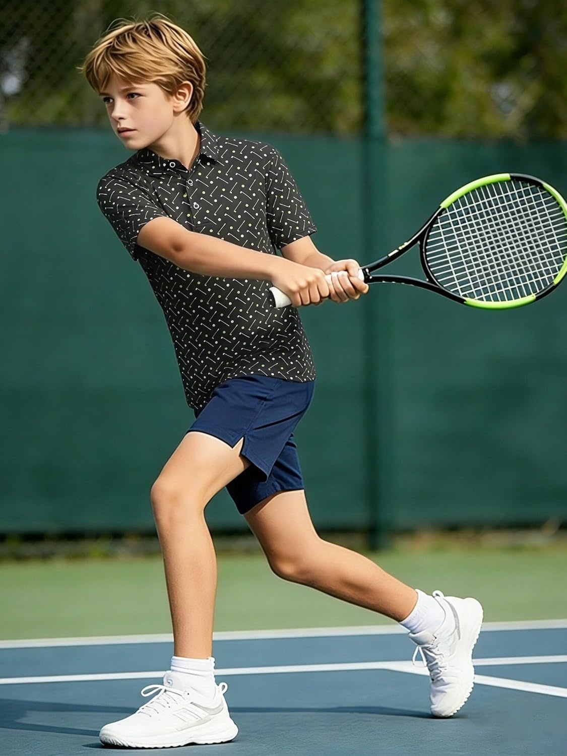 image:imageAlex Vando Boys Polo Shirt Hawaiian Golf Short Sleeve Moisture Wicking Quick Dry Stretch Print Casual Summer TopsBlackgolf