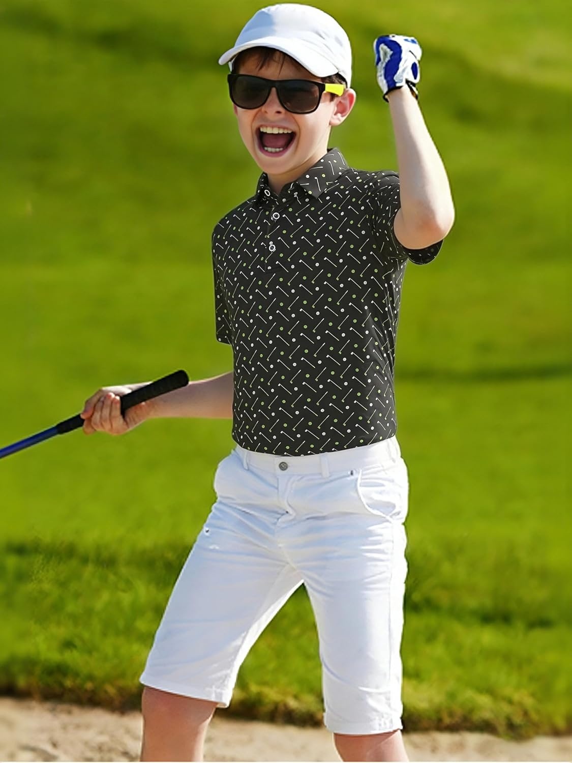 image:imageAlex Vando Boys Polo Shirt Hawaiian Golf Short Sleeve Moisture Wicking Quick Dry Stretch Print Casual Summer TopsBlackgolf