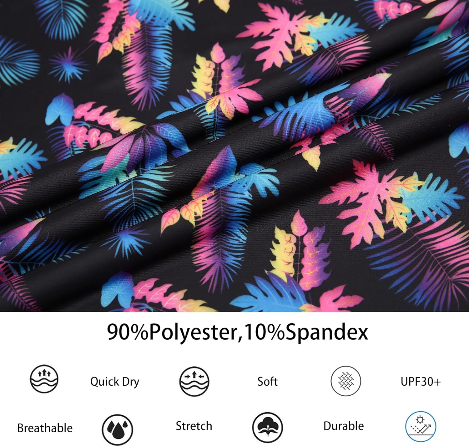image:imageAlex Vando Boys Polo Shirt Hawaiian Golf Short Sleeve Moisture Wicking Quick Dry Stretch Print Casual Summer TopsBlackleaves
