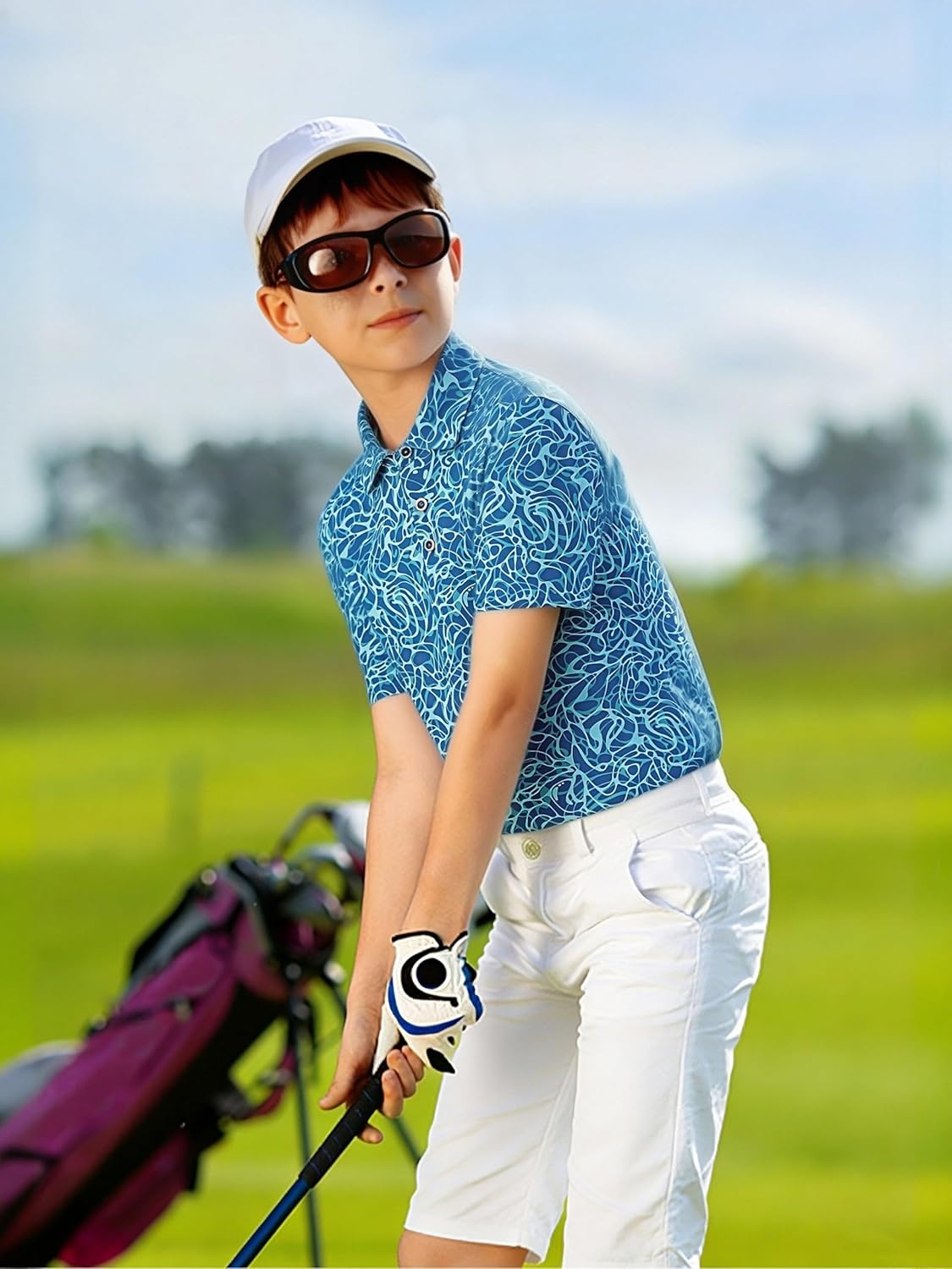 image:imageAlex Vando Boys Polo Shirt Hawaiian Golf Short Sleeve Moisture Wicking Quick Dry Stretch Print Casual Summer TopsBlueripple
