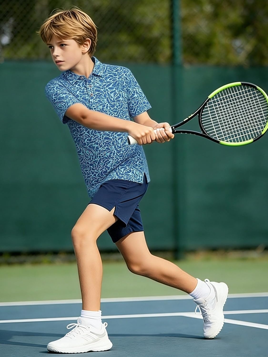image:imageAlex Vando Boys Polo Shirt Hawaiian Golf Short Sleeve Moisture Wicking Quick Dry Stretch Print Casual Summer TopsBlueripple