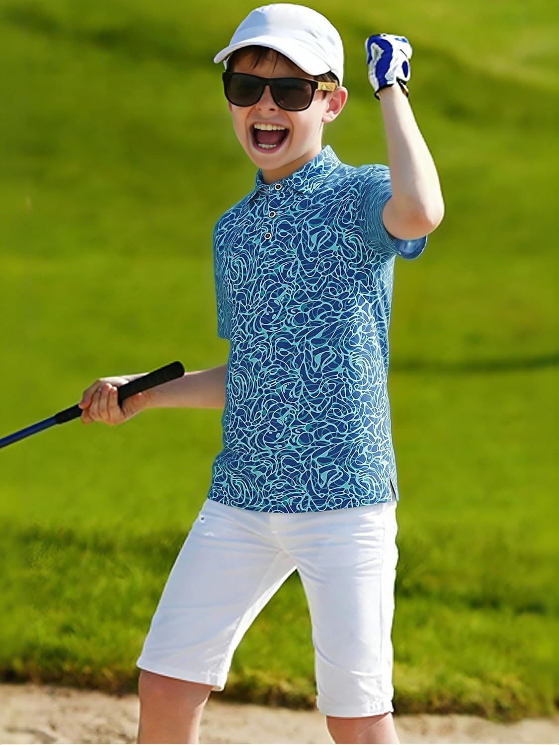 image:imageAlex Vando Boys Polo Shirt Hawaiian Golf Short Sleeve Moisture Wicking Quick Dry Stretch Print Casual Summer TopsBlueripple