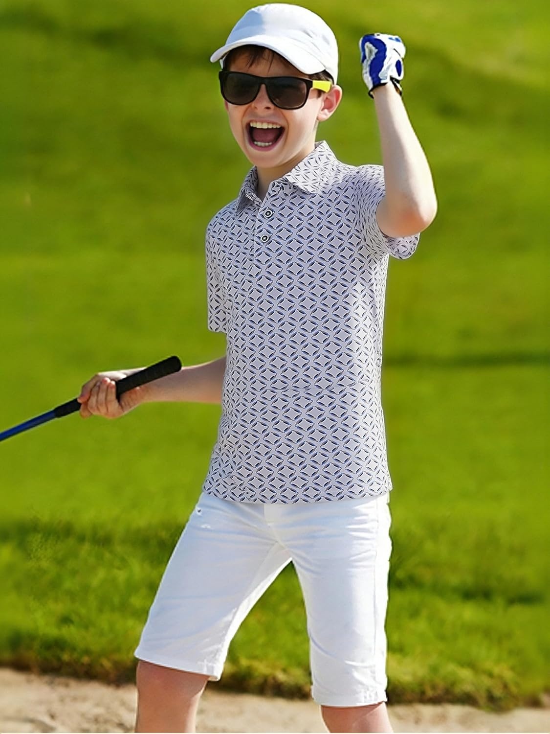 image:imageAlex Vando Boys Polo Shirt Hawaiian Golf Short Sleeve Moisture Wicking Quick Dry Stretch Print Casual Summer TopsBluesquare