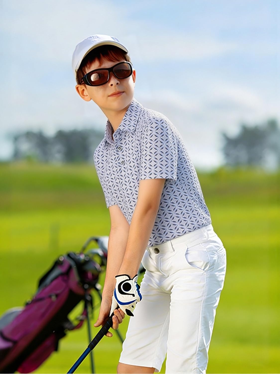 image:imageAlex Vando Boys Polo Shirt Hawaiian Golf Short Sleeve Moisture Wicking Quick Dry Stretch Print Casual Summer TopsBluesquare