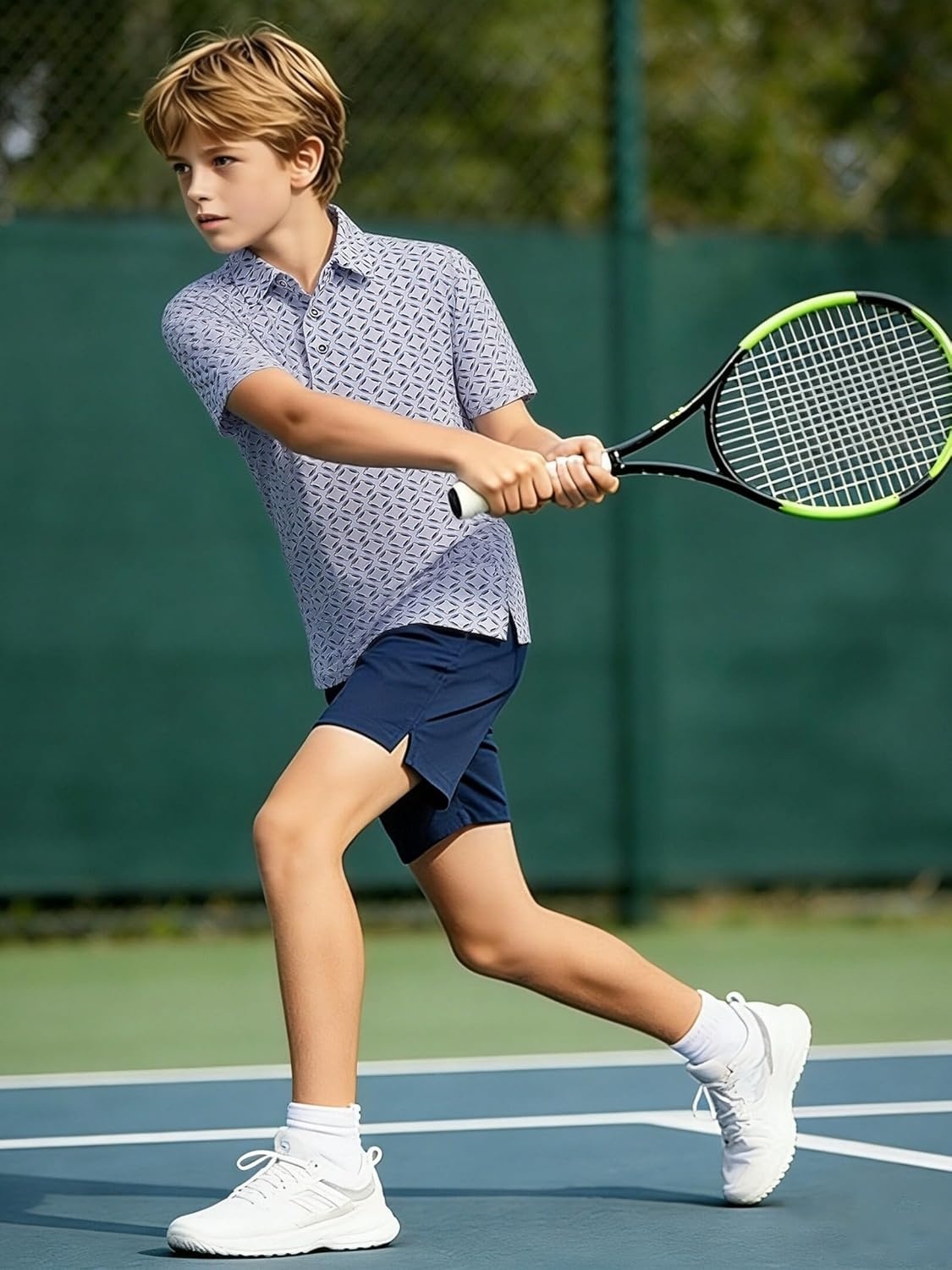 image:imageAlex Vando Boys Polo Shirt Hawaiian Golf Short Sleeve Moisture Wicking Quick Dry Stretch Print Casual Summer TopsBluesquare
