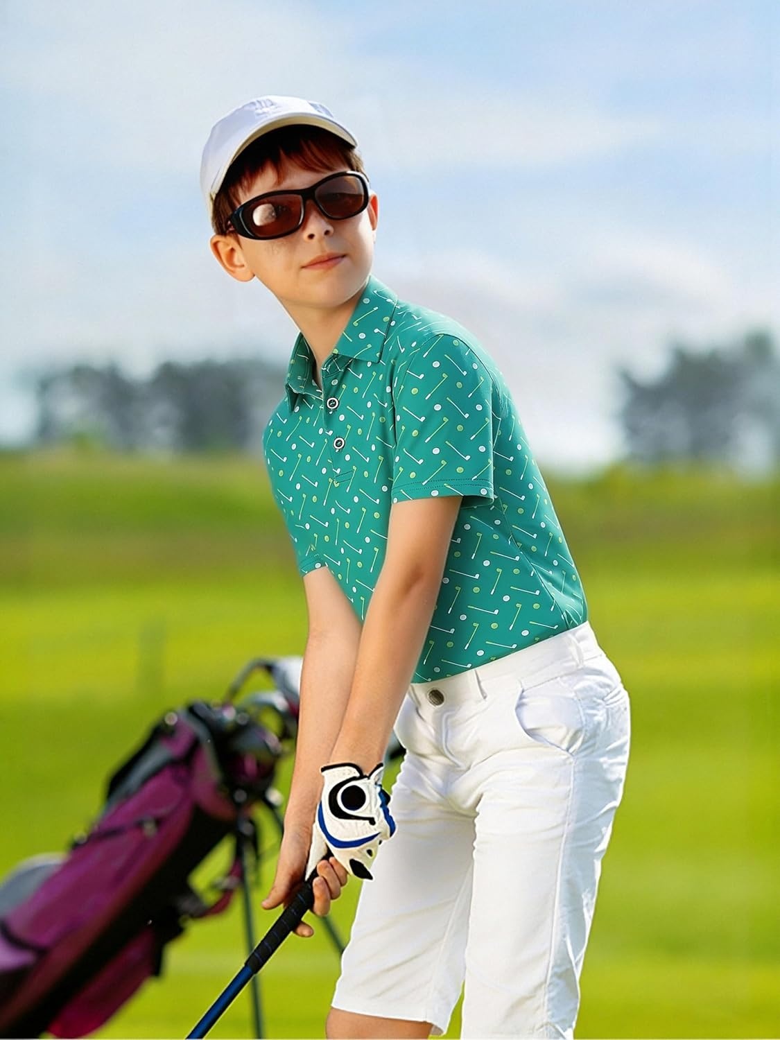 image:imageAlex Vando Boys Polo Shirt Hawaiian Golf Short Sleeve Moisture Wicking Quick Dry Stretch Print Casual Summer TopsGreengolf2