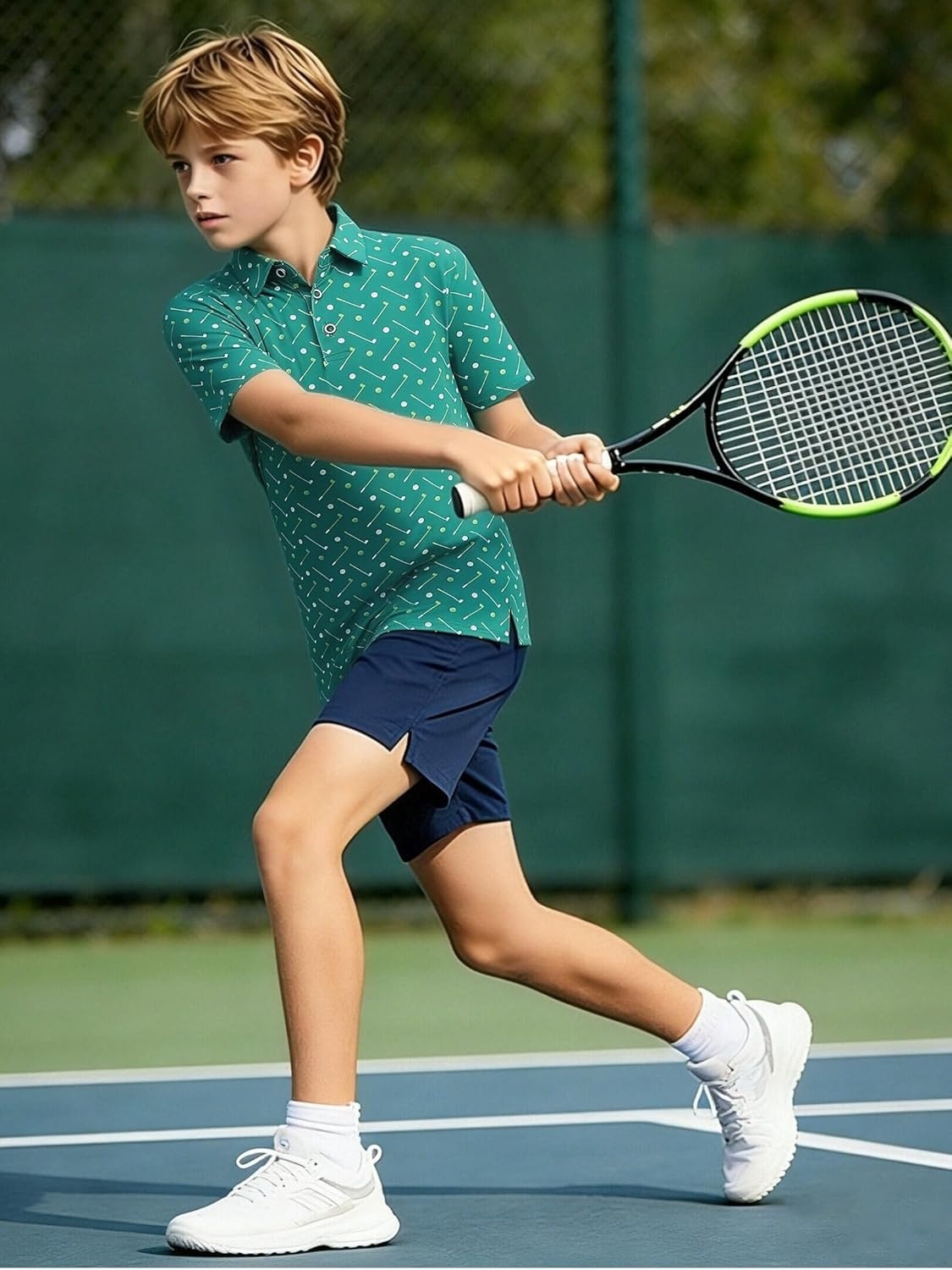image:imageAlex Vando Boys Polo Shirt Hawaiian Golf Short Sleeve Moisture Wicking Quick Dry Stretch Print Casual Summer TopsGreengolf2