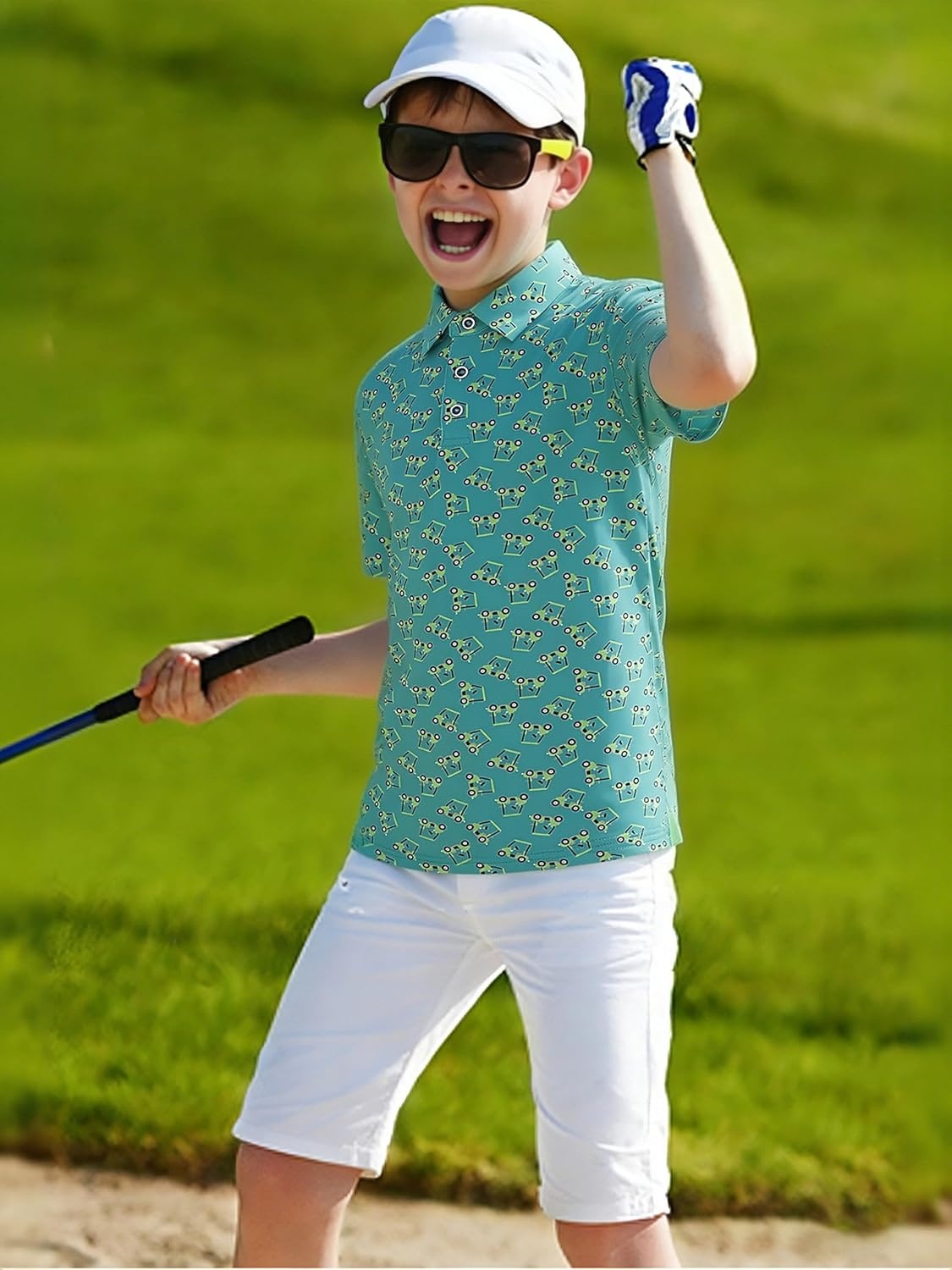 image:imageAlex Vando Boys Polo Shirt Hawaiian Golf Short Sleeve Moisture Wicking Quick Dry Stretch Print Casual Summer TopsGreensightseeing