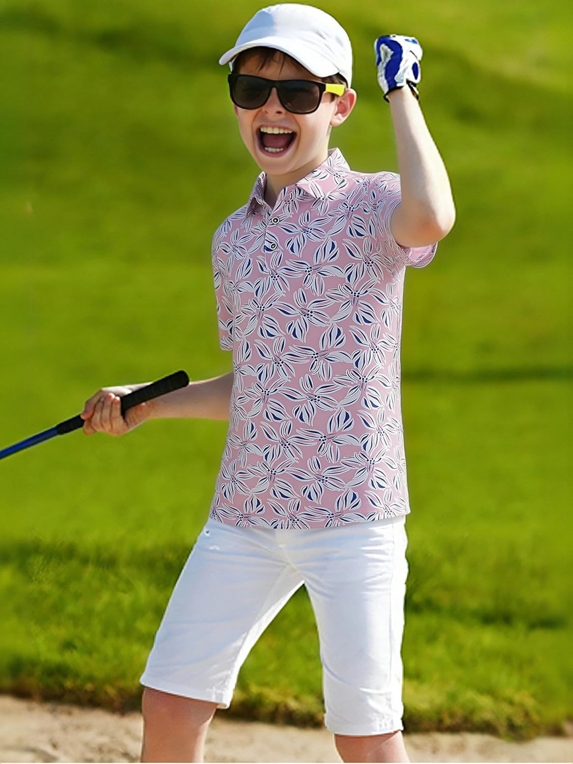 image:imageAlex Vando Boys Polo Shirt Hawaiian Golf Short Sleeve Moisture Wicking Quick Dry Stretch Print Casual Summer TopsPinkleaf