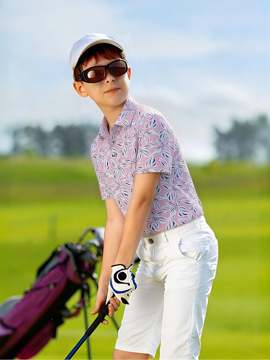 image:imageAlex Vando Boys Polo Shirt Hawaiian Golf Short Sleeve Moisture Wicking Quick Dry Stretch Print Casual Summer TopsPinkleaf