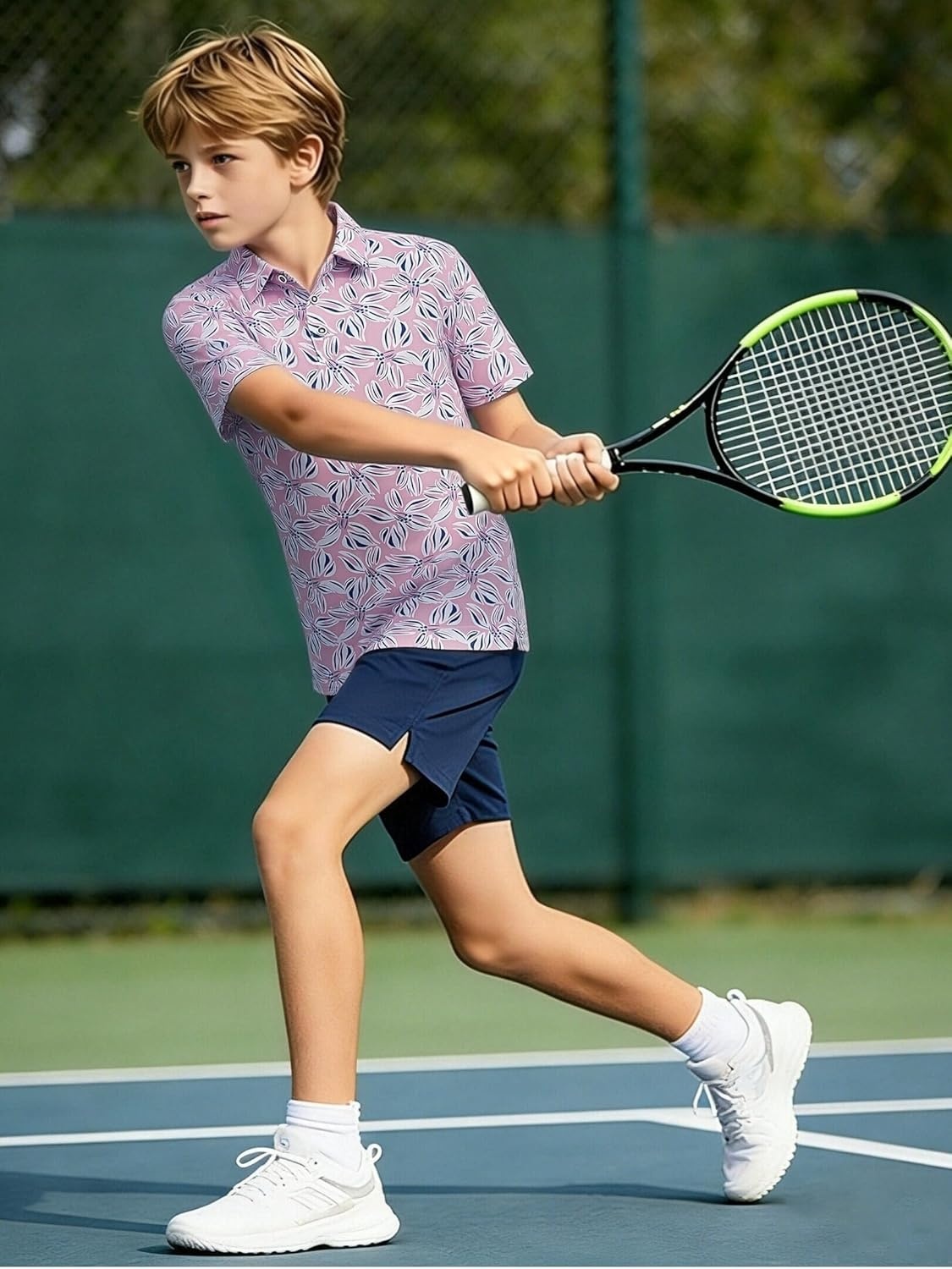 image:imageAlex Vando Boys Polo Shirt Hawaiian Golf Short Sleeve Moisture Wicking Quick Dry Stretch Print Casual Summer TopsPinkleaf