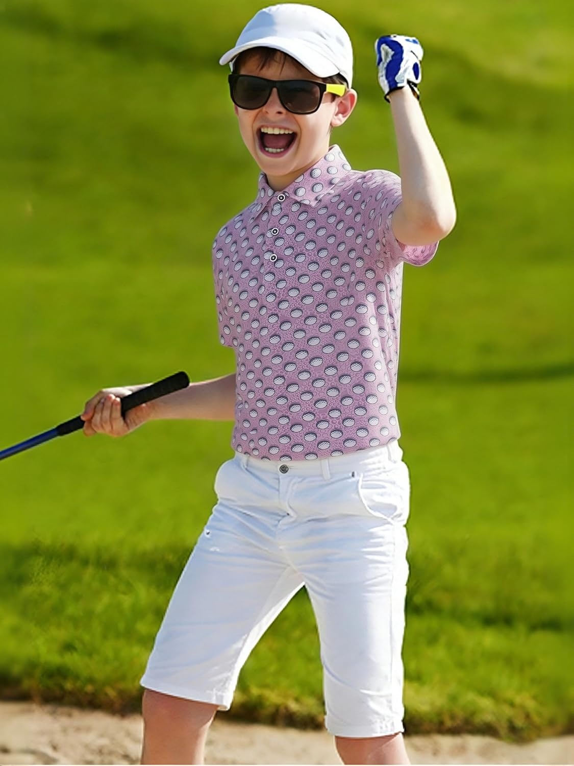 image:imageAlex Vando Boys Polo Shirt Hawaiian Golf Short Sleeve Moisture Wicking Quick Dry Stretch Print Casual Summer TopsPurplewhitegolf